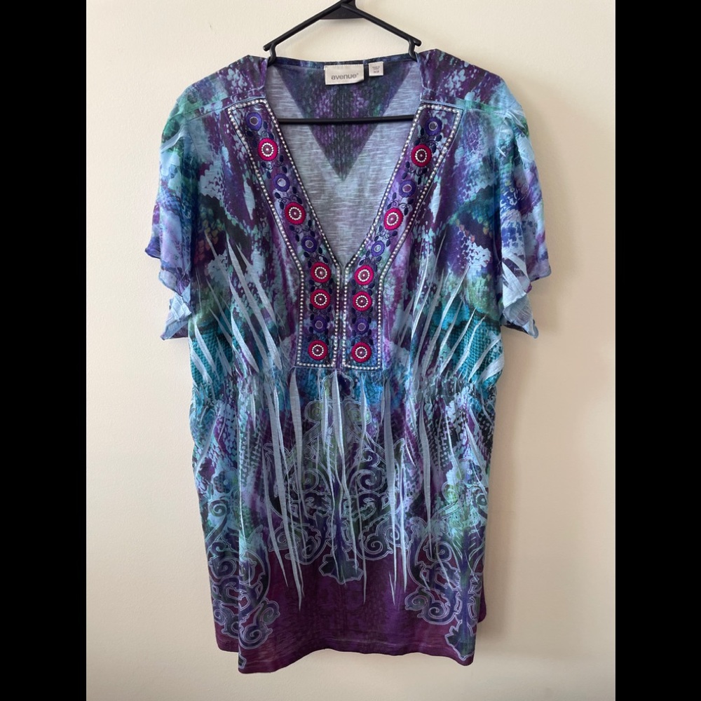 Avenue cotton stretch embroidered neckline top